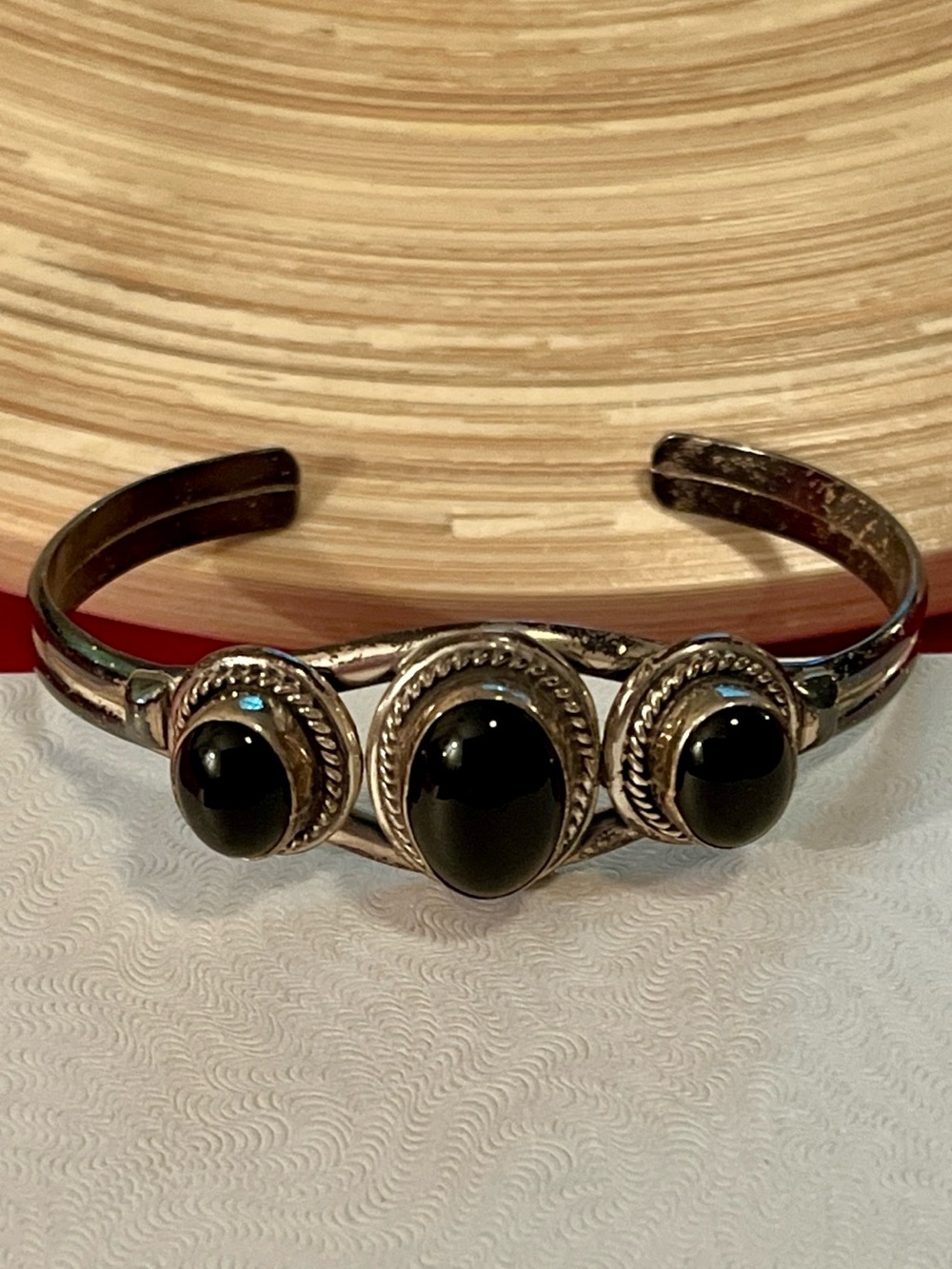 Vintage Native American Black Onyx Cuff Bracelet